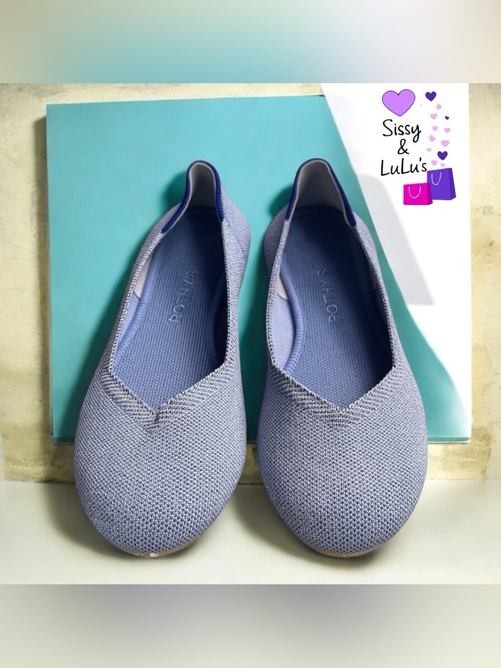 Rothy's The Flat Pointed Toe Knit Ballet Flats Womens Blue Slip-On Size 8